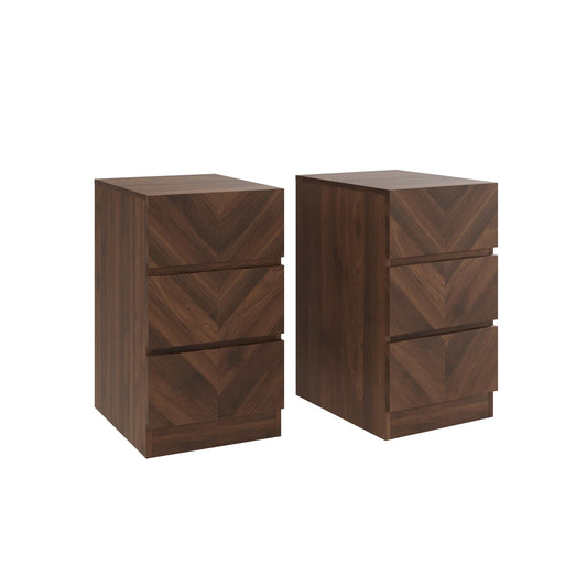 CATANIA PAIR OF 3-DRAWER BEDSIDE TABLE - ROYAL WALNUT