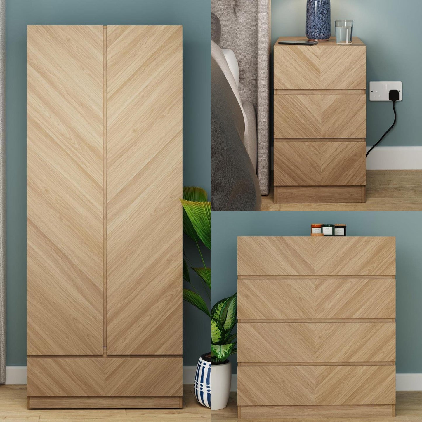 CATANIA 2 DOOR WARDROBE BEDROOM SET - EURO OAK