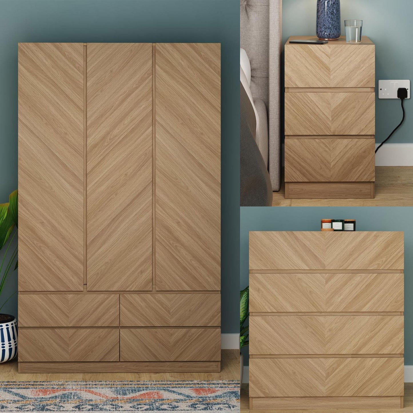 CATANIA 3 DOOR WARDROBE BEDROOM SET - EURO OAK