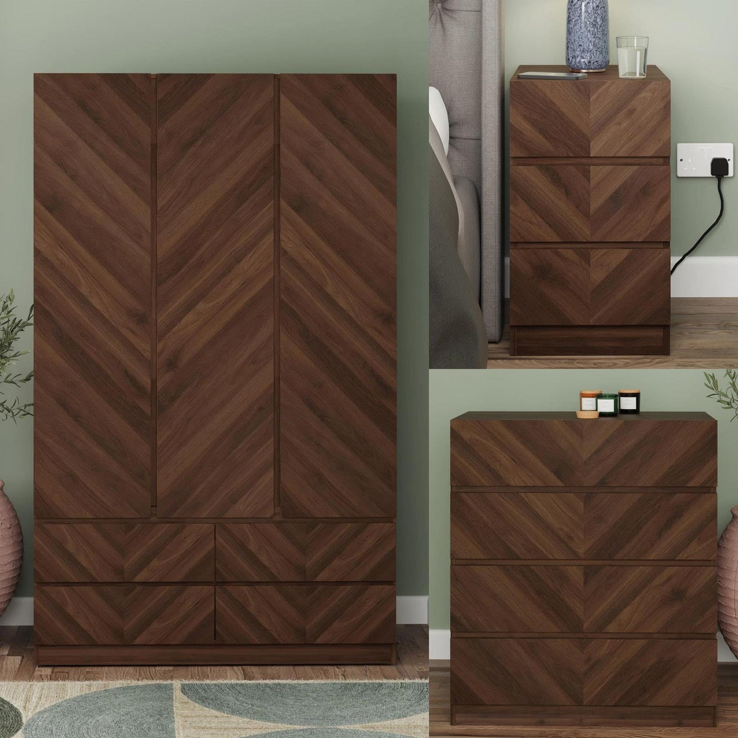 CATANIA 3 DOOR WARDROBE BEDROOM SET - ROYAL WALNUT