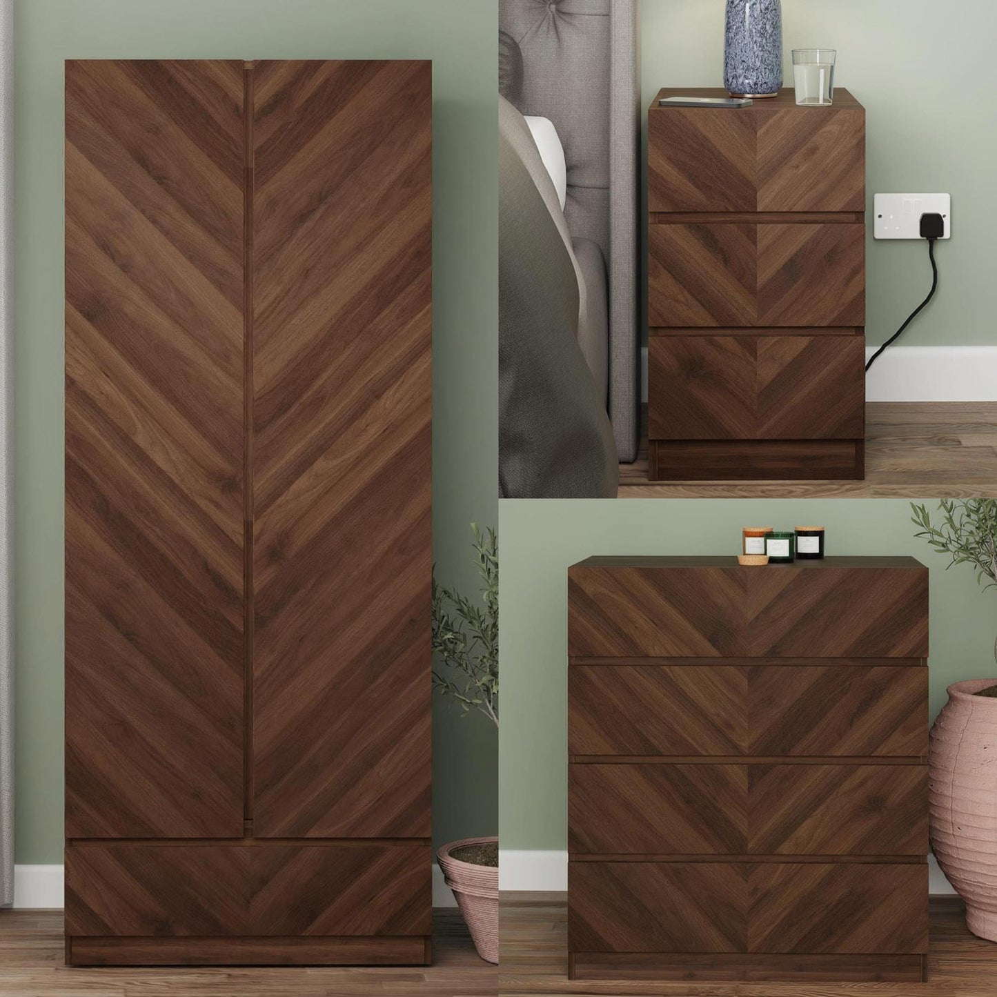 CATANIA 2 DOOR WARDROBE BEDROOM SET - ROYAL WALNUT