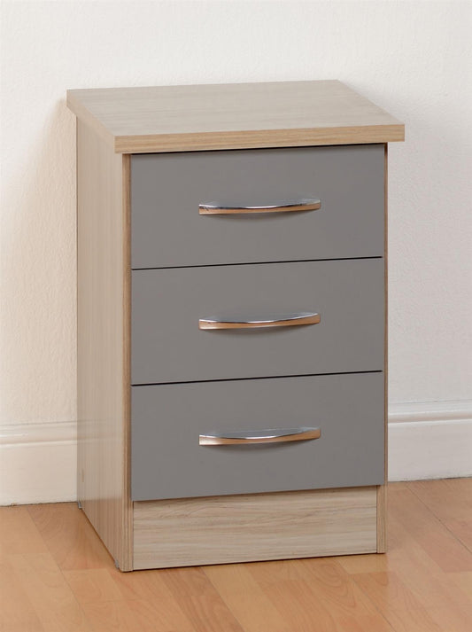 NEVADA 3-DRAWER BEDSIDE TABLE - GREY/LIGHT OAK