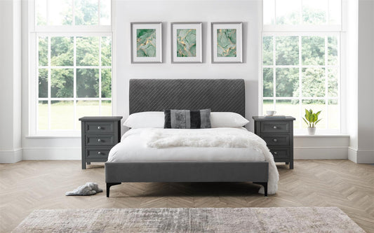 SANDERSON VELVET BED - 4FT6" DOUBLE - GREY