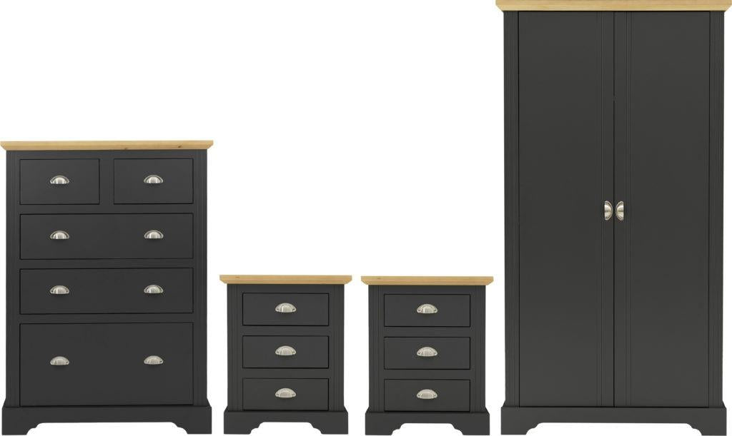 TOLEDO 4 PIECE BEDROOM SET - GREY/LIGHT OAK