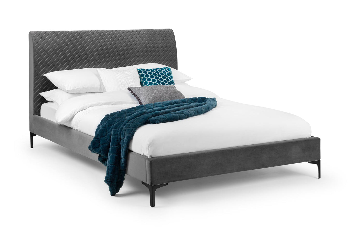 SANDERSON VELVET BED - 6FT SUPER KING SIZE - GREY