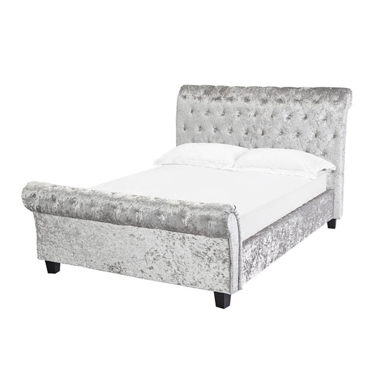 ISABELLA VELVET BED - 5FT KING SIZE - SILVER