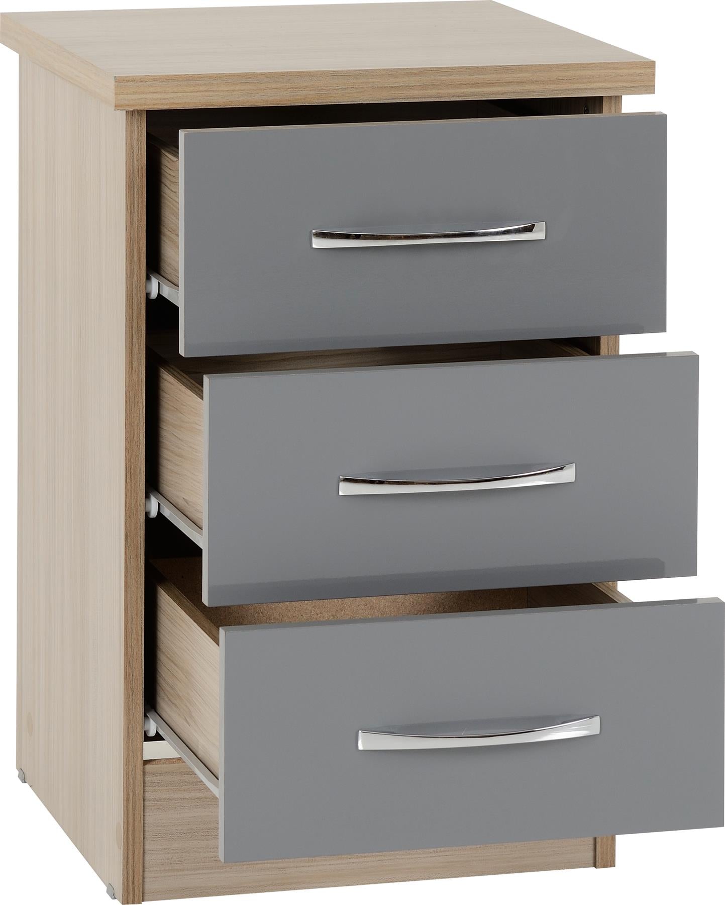 NEVADA 3-DRAWER BEDSIDE TABLE - GREY/LIGHT OAK