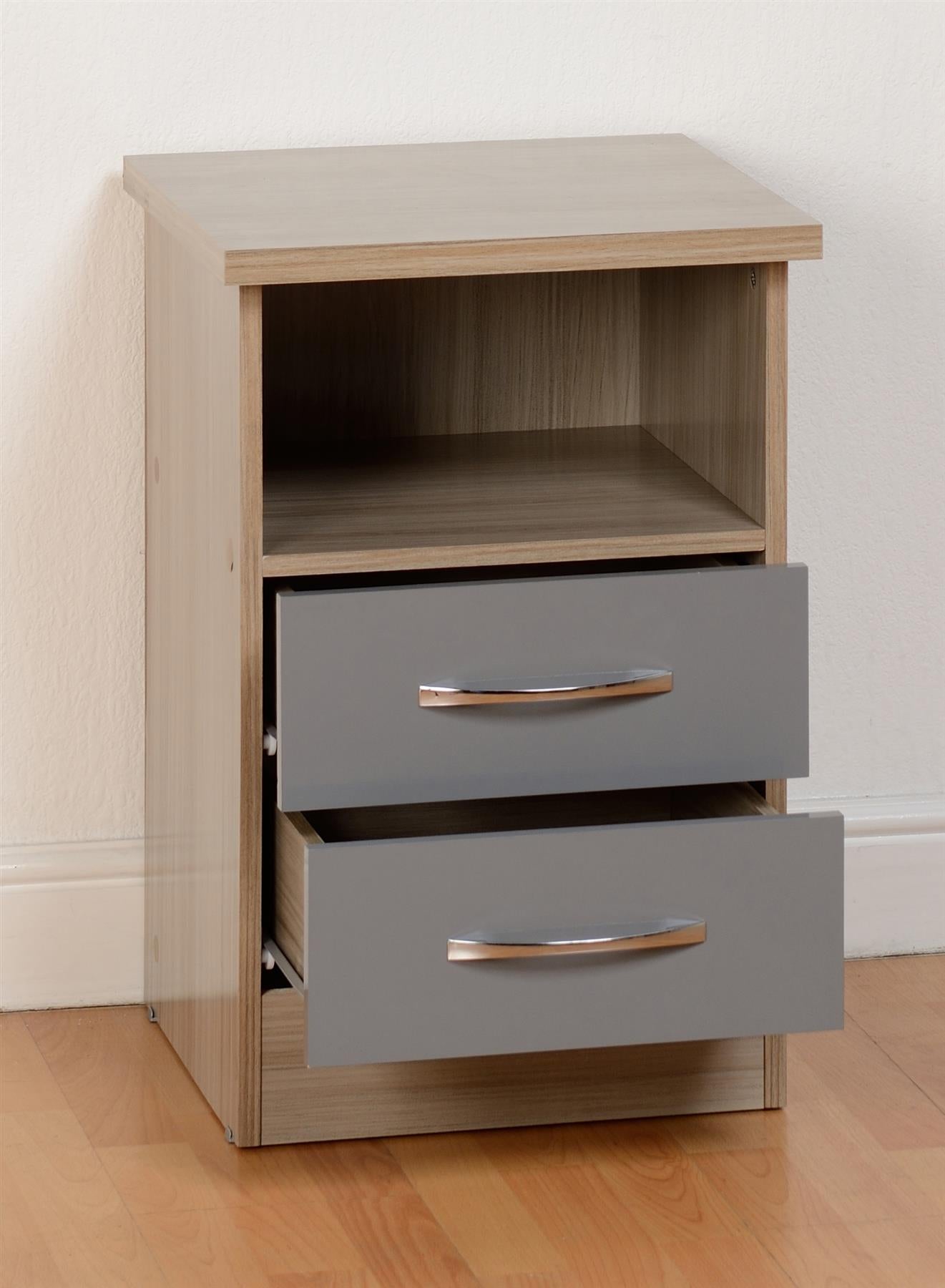 NEVADA 2-DRAWER BEDSIDE TABLE - GREY/LIGHT OAK