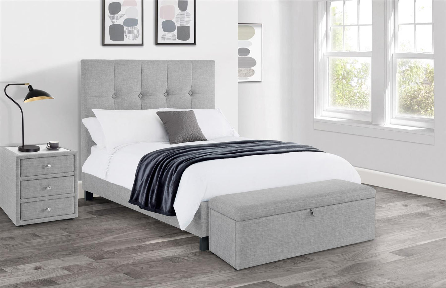 SORRENTO LINEN FABRIC BED - 4FT6" DOUBLE - LIGHT GREY