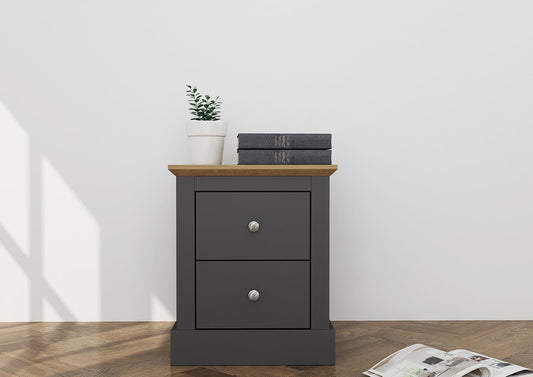 DEVON 2-DRAWER BEDSIDE TABLE - CHARCOAL