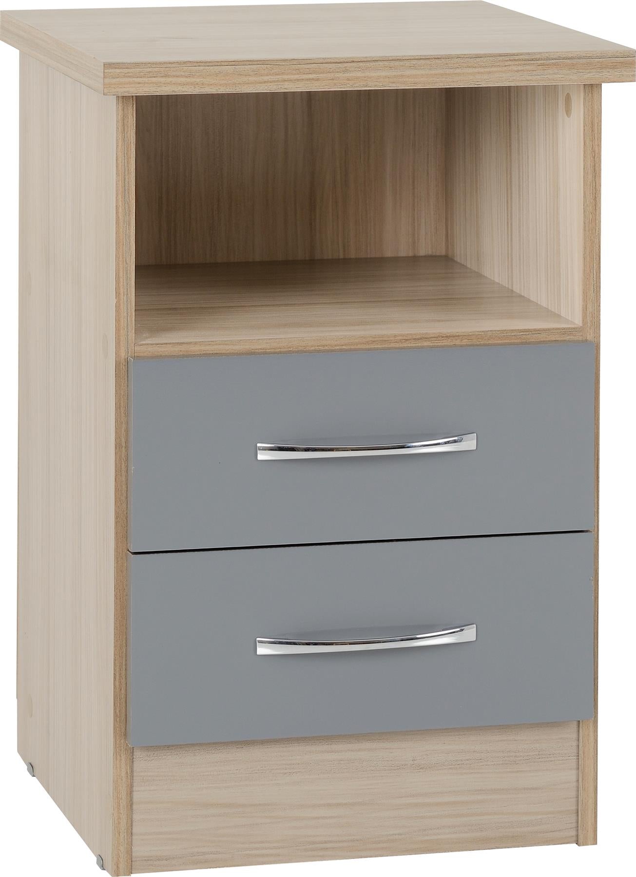 NEVADA 2-DRAWER BEDSIDE TABLE - GREY/LIGHT OAK