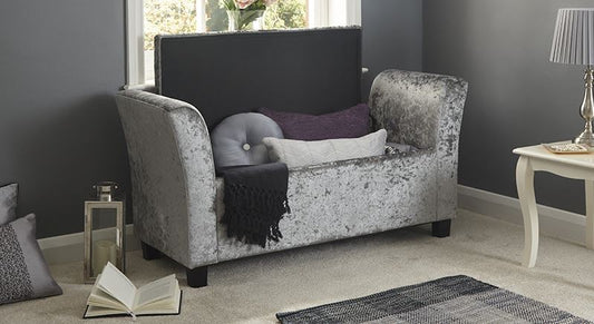 VERONA VELVET STORAGE WINDOW SEAT - GREY