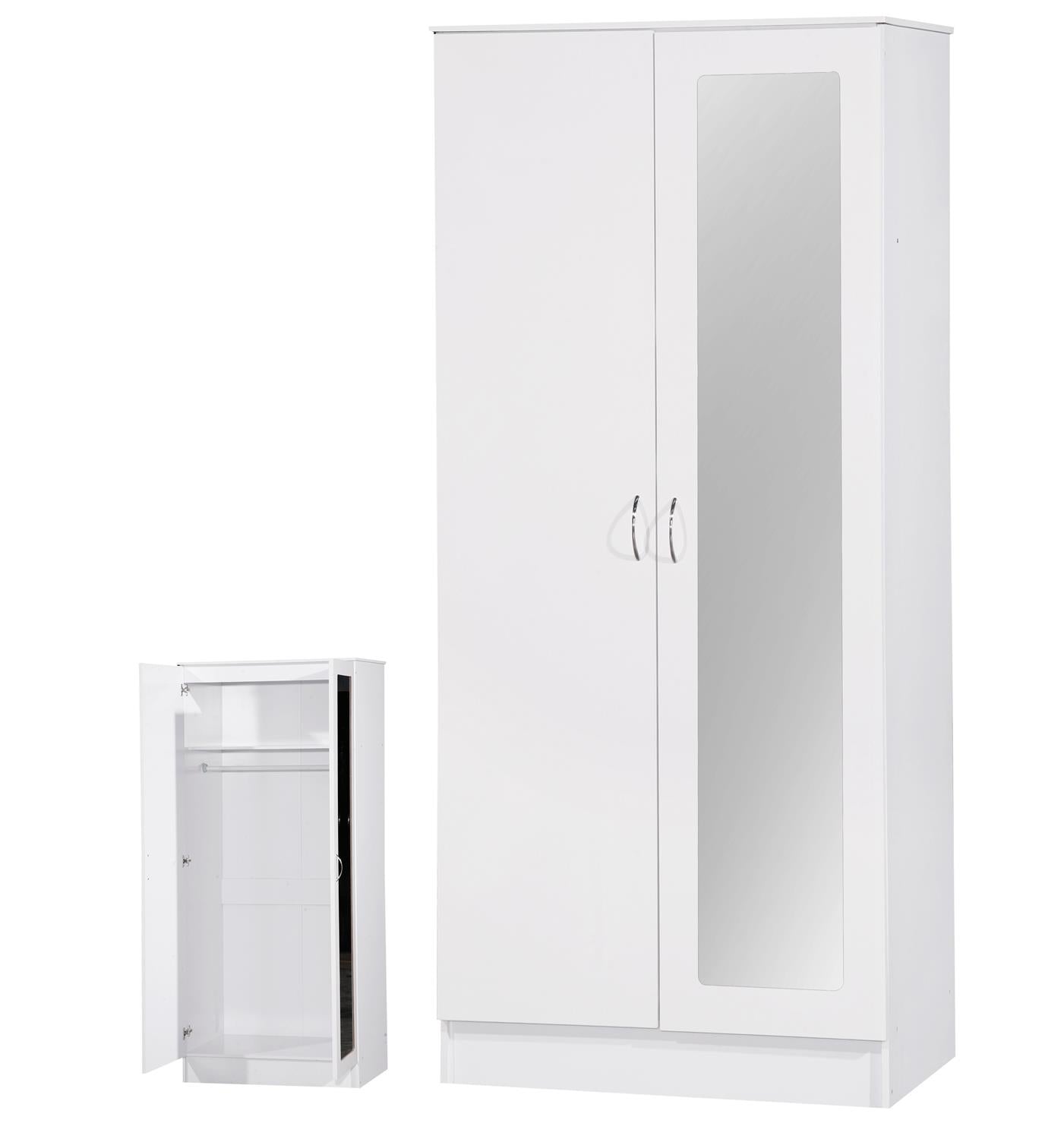 ALPHA 2 DOOR DOUBLE MIRRORED WARDROBE - WHITE