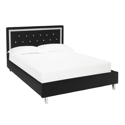 CRYSTALLE FAUX LEATHER BED - 4FT6 DOUBLE - BLACK