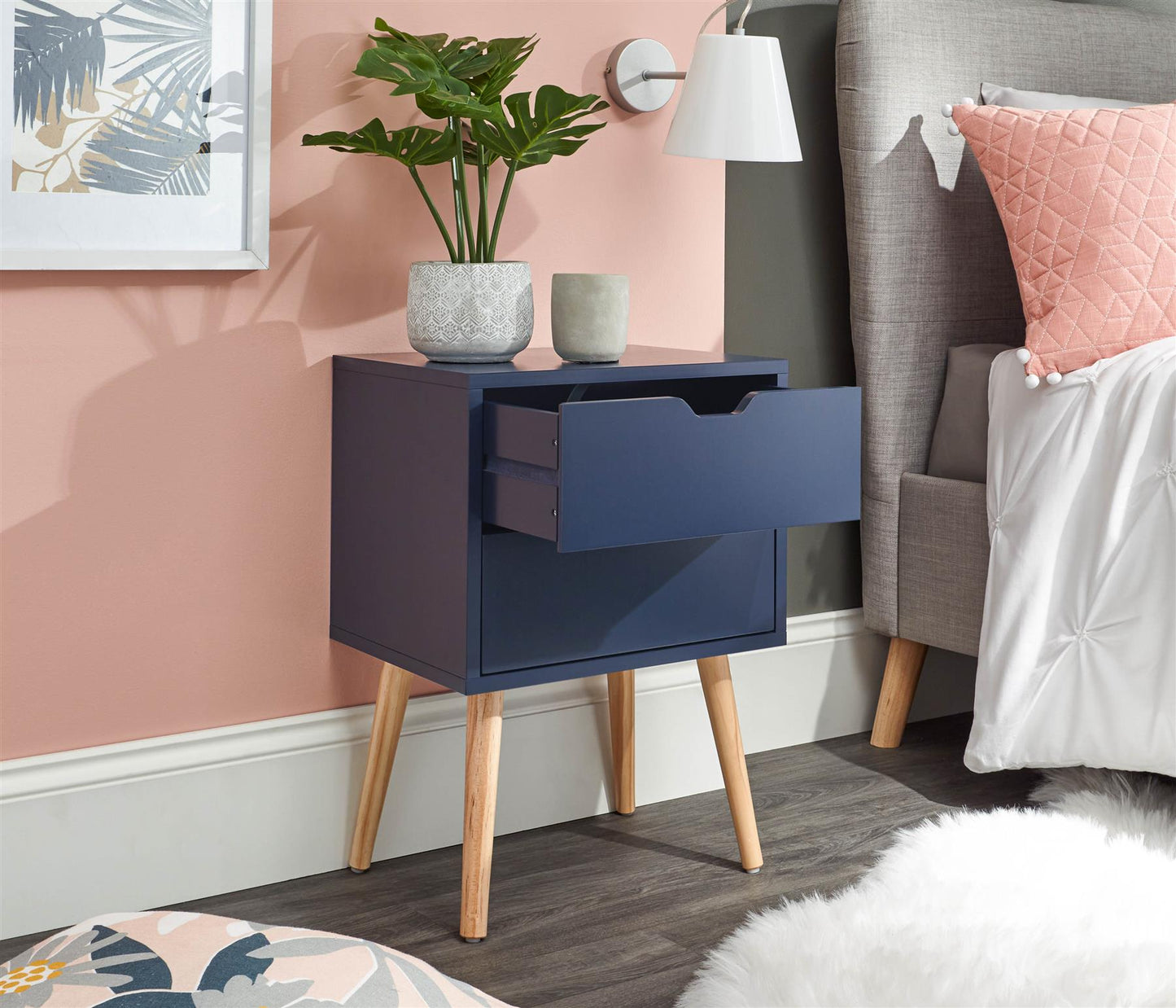 NYBORG 2-DRAWER BEDSIDE TABLE - NIGHTSHADOW BLUE