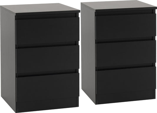 PAIR OF MALVERN 3-DRAWER BEDSIDE TABLE - BLACK