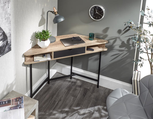 TELFORD CORNER DESK - DARK OAK/BLACK