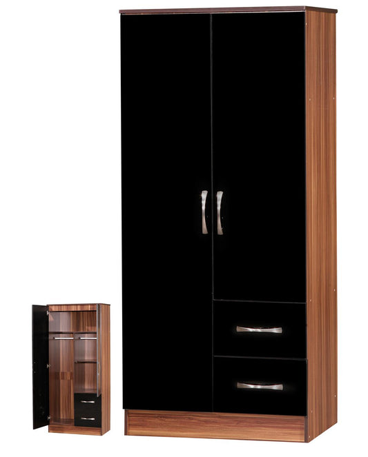 MARINA 2 DOOR COMBINATION WARDROBE - BLACK/WALNUT