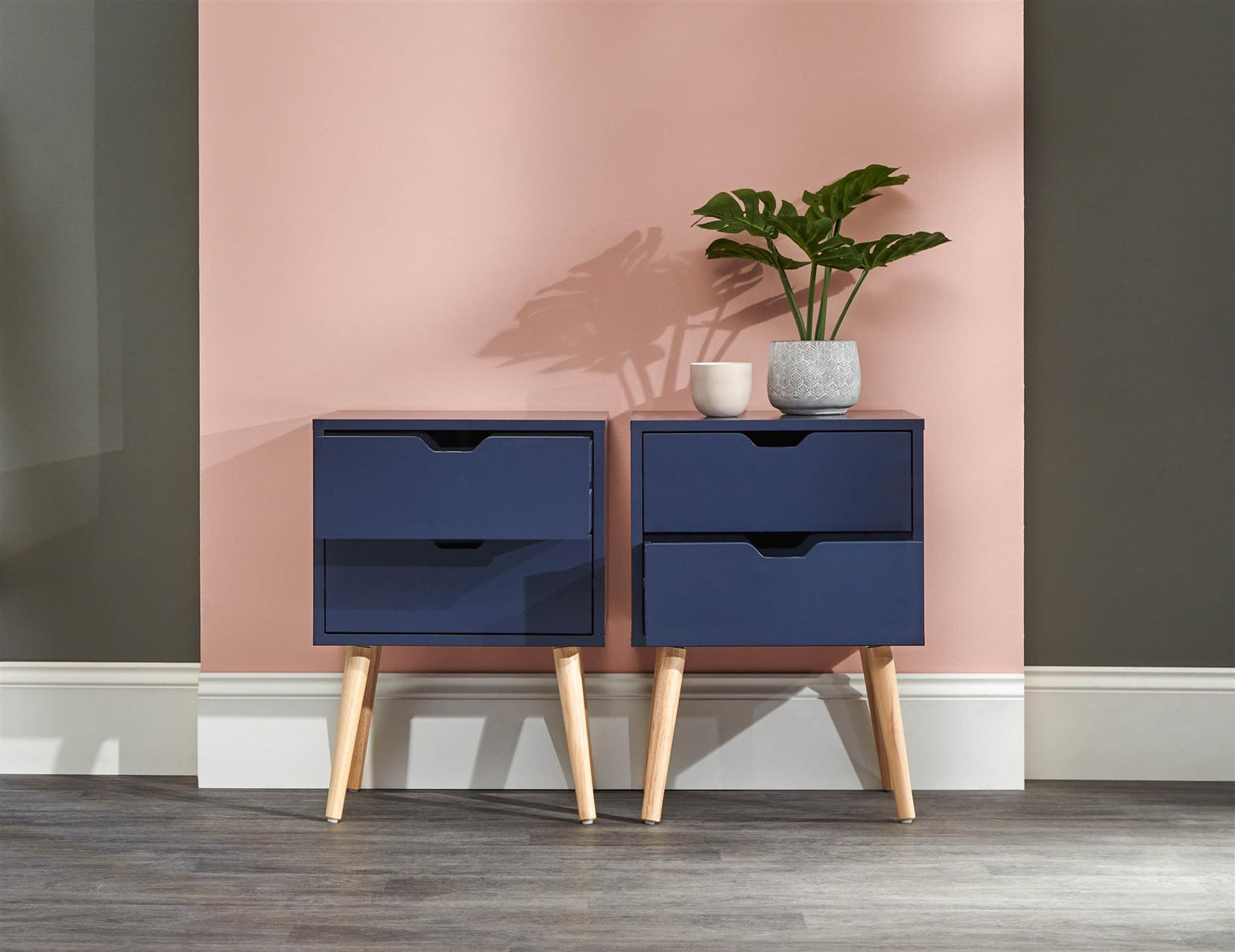 PAIR OF NYBORG 2-DRAWER BEDSIDE TABLES - NIGHTSHADOW BLUE