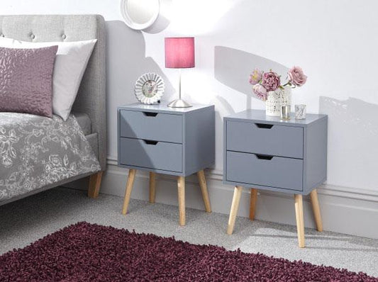 PAIR OF NYBORG 2-DRAWER BEDSIDE TABLES - DARK GREY