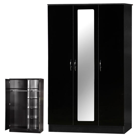 ALPHA 3 DOOR TRIPLE MIRRORED WARDROBE - BLACK