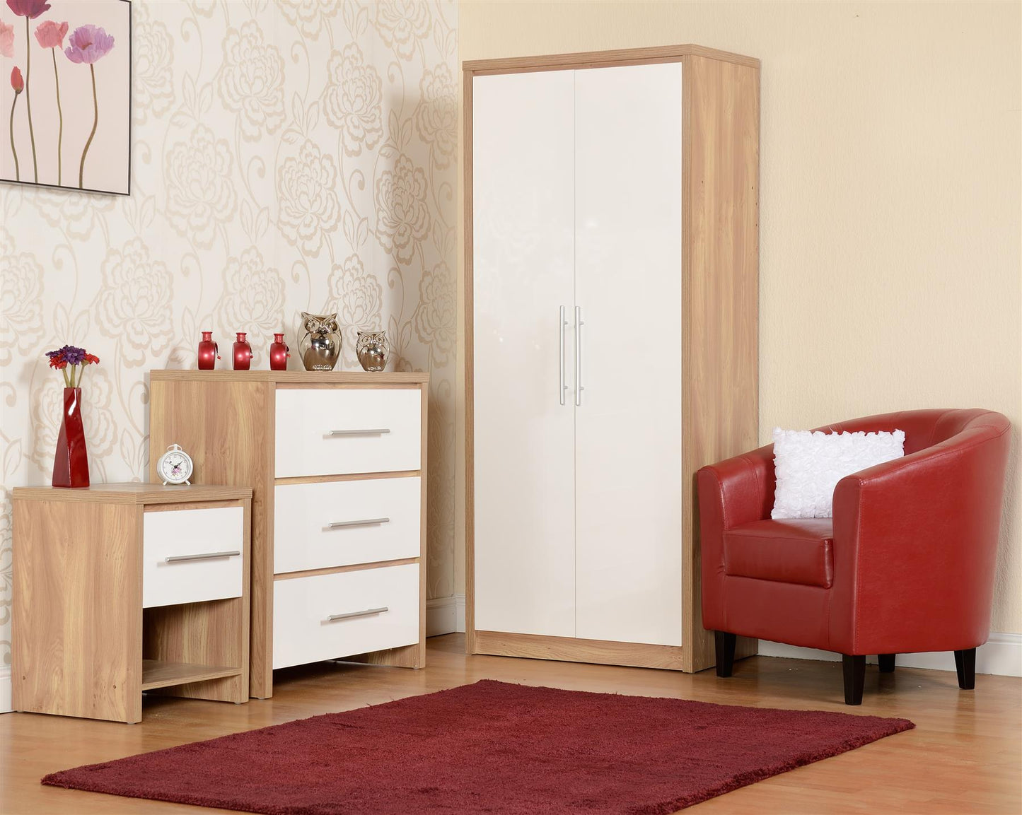 SEVILLE 3 PIECE BEDROOM SET - WHITE/LIGHT OAK