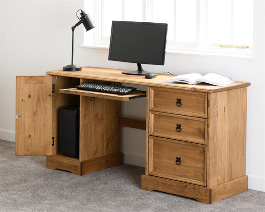 CORONA COMPUTER DESK - DISTRESSED WAXED PINE