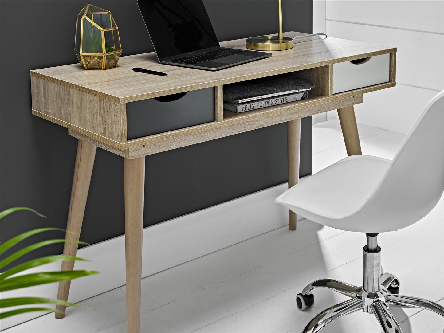 SCANDI DESK - OAK/GREY/WHITE