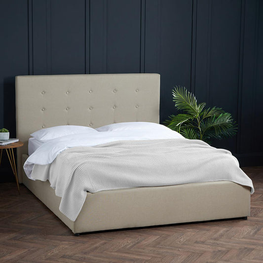 LUCCA PLUS LINEN FABRIC END LIFT OTTOMAN BED - 4FT6 DOUBLE - BEIGE