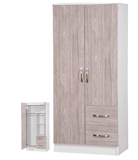 MARINA 2 DOOR COMBINATION WARDROBE - GREY OAK/WHITE