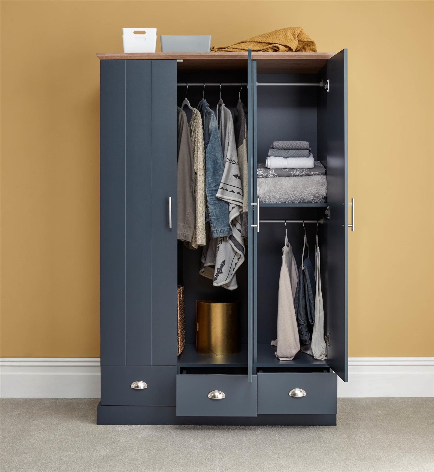 KENDAL 3 DOOR 3 DRAWER WARDROBE - SLATE BLUE