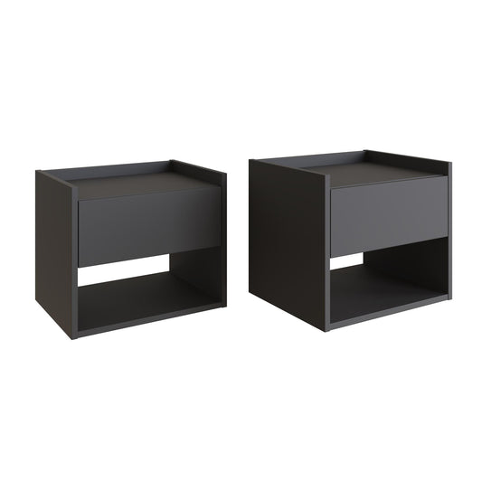 PAIR OF HARMONY WALL MOUNTED BEDSIDE TABLES - ANTHRACITE