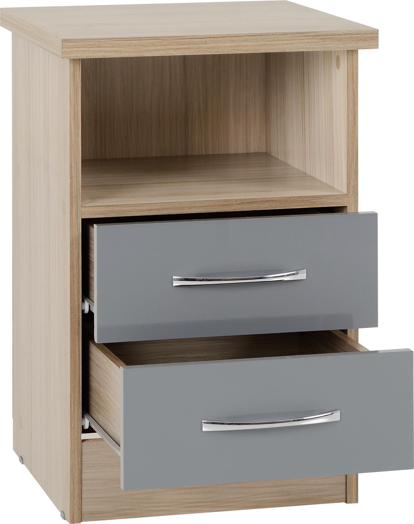 NEVADA 2-DRAWER BEDSIDE TABLE - GREY/LIGHT OAK