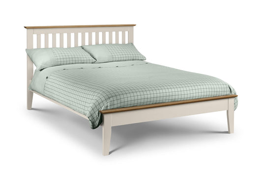 SALERNO WOODEN BED - 4FT6" DOUBLE - IVORY/NATURAL OAK