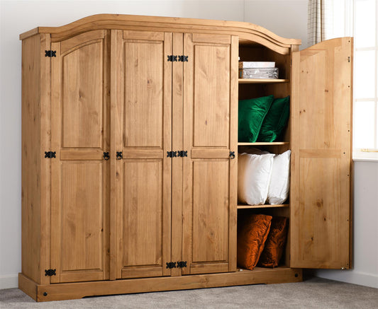 CORONA 4 DOOR WARDROBE - DISTRESSED WAXED PINE