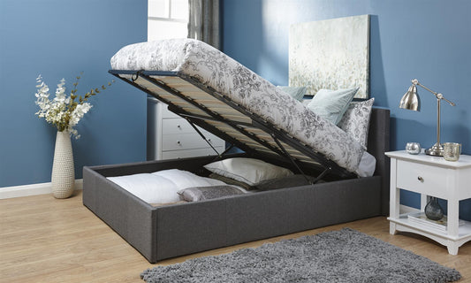 HOPSACK FABRIC END LIFT OTTOMAN BED - 5FT KING SIZE - GREY