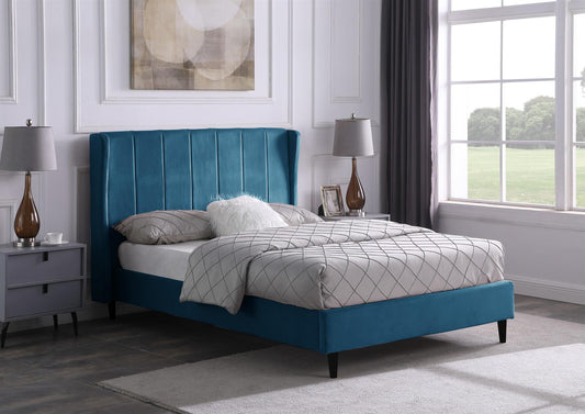 AMELIA VELVET BED - 4FT6 DOUBLE - BLUE