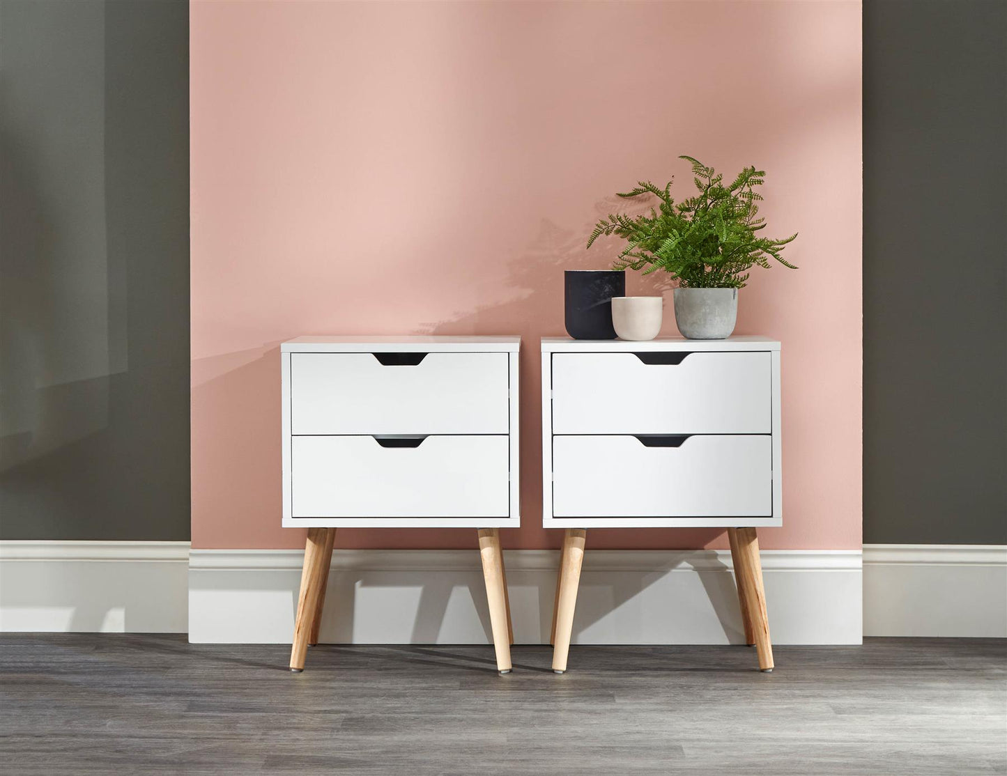 PAIR OF NYBORG 2-DRAWER BEDSIDE TABLES - WHITE