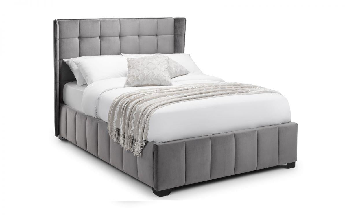 GATSBY VELVET BED - 4FT6" DOUBLE - LIGHT GREY