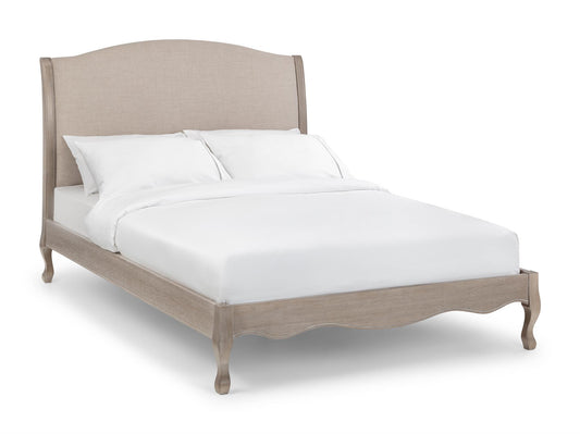 CAMILLE LINEN FABRIC BED - 5FT KING SIZE - OATMEAL/LIMED OAK