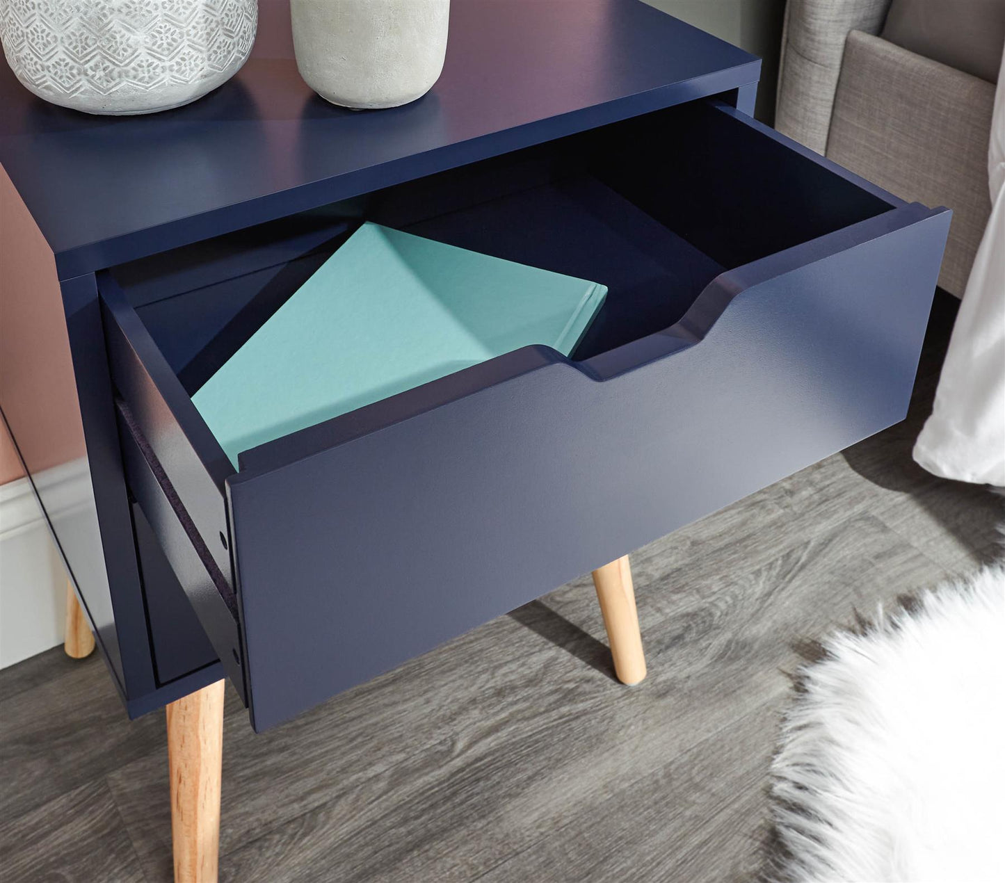 NYBORG 2-DRAWER BEDSIDE TABLE - NIGHTSHADOW BLUE