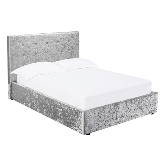 RIMINI CRUSHED VELVET END LIFT OTTOMAN BED - 5FT KING SIZE - SILVER