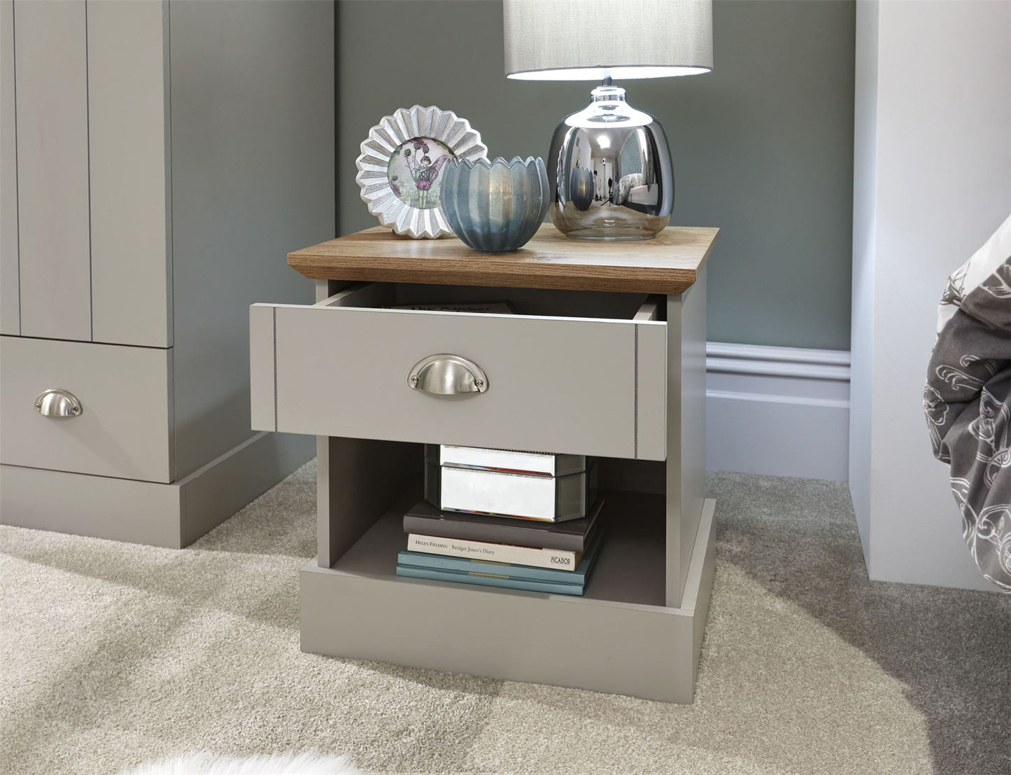 KENDAL 1-DRAWER BEDSIDE TABLE - GREY