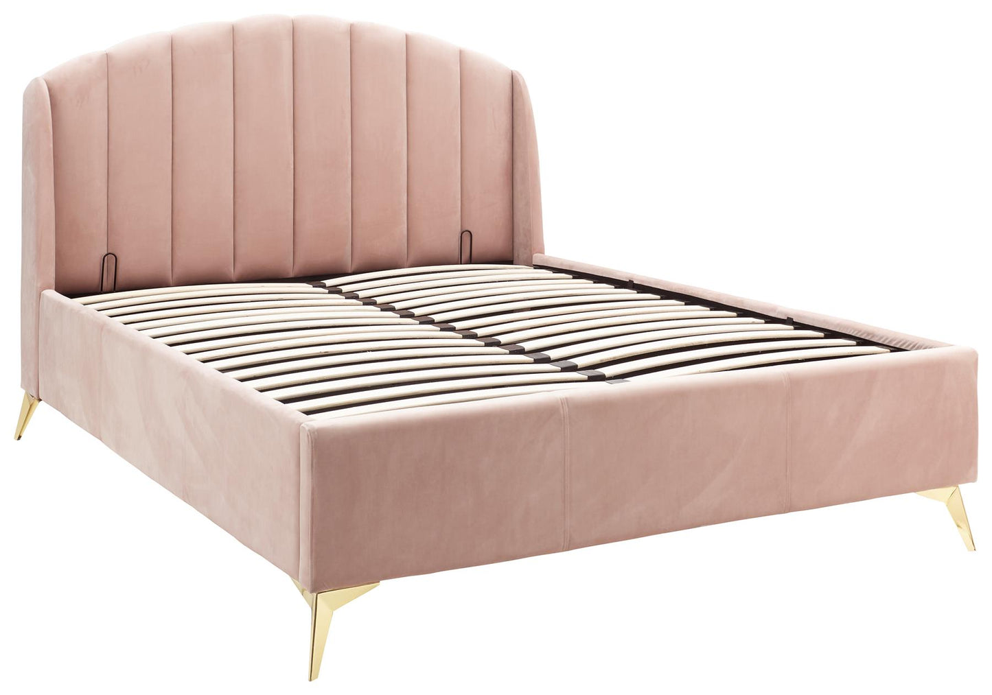 PETTINE VELVET END LIFT OTTOMAN BED - 5FT KING SIZE - BLUSH PINK