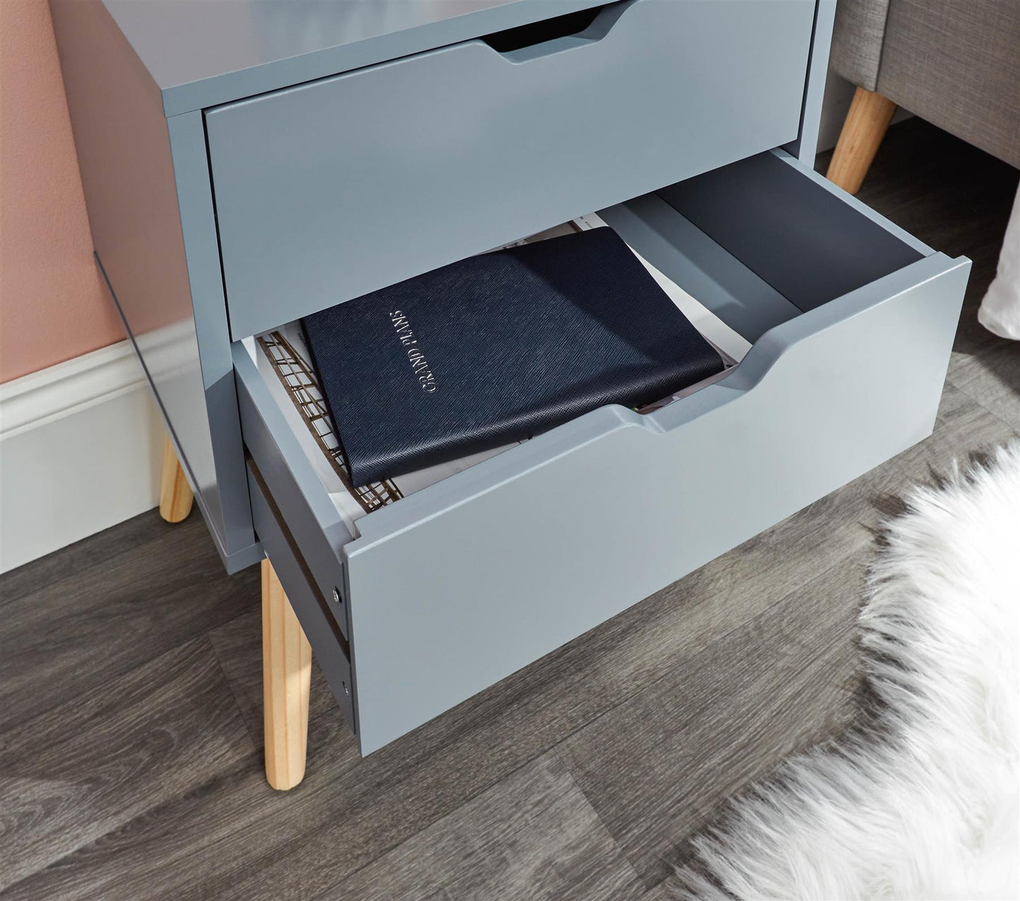 NYBORG 2-DRAWER BEDSIDE TABLE - DARK GREY