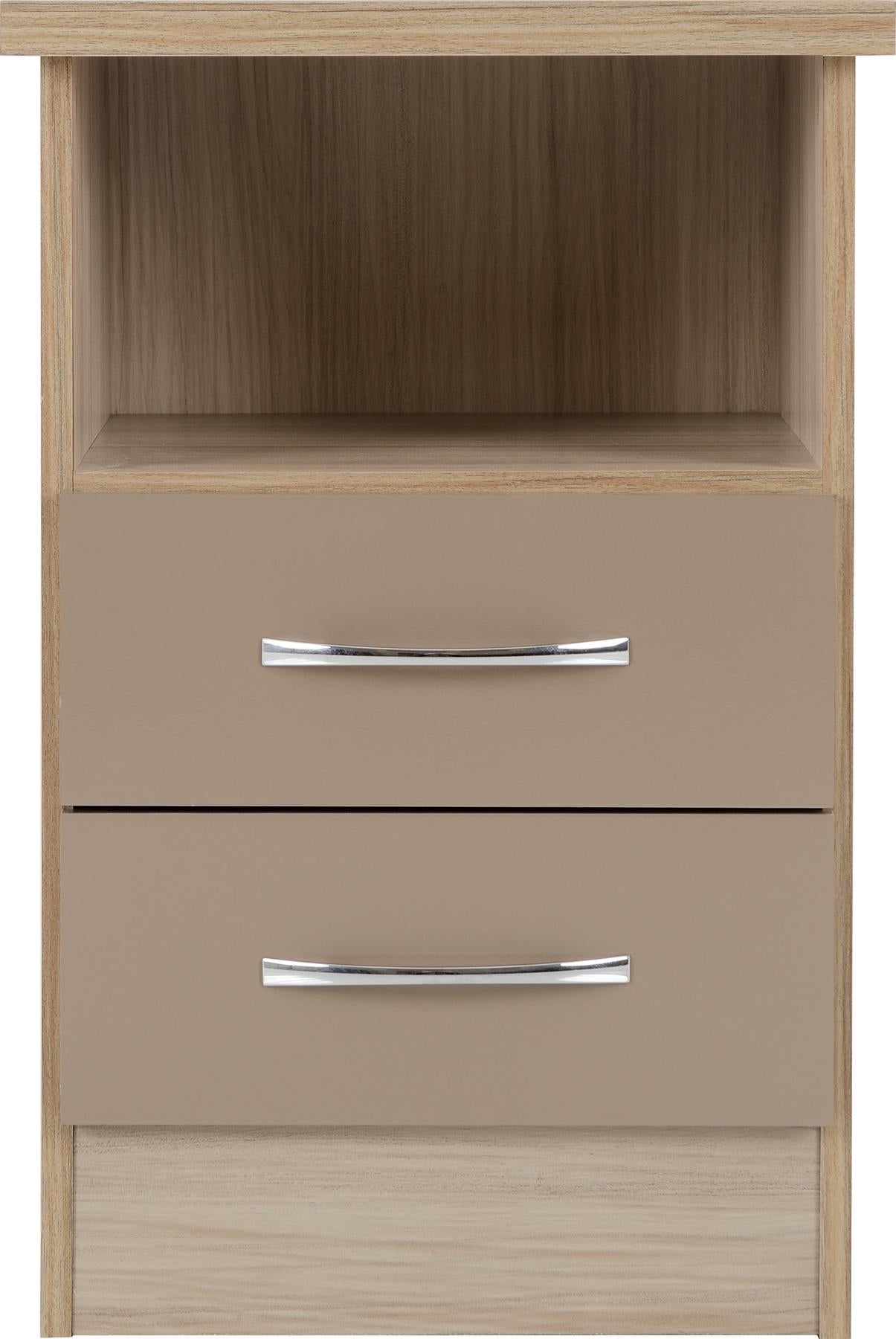 NEVADA 2-DRAWER BEDSIDE TABLE - OYSTER/LIGHT OAK