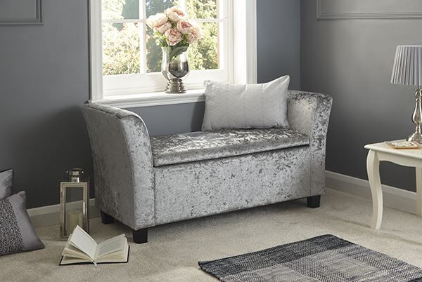 VERONA VELVET STORAGE WINDOW SEAT - GREY