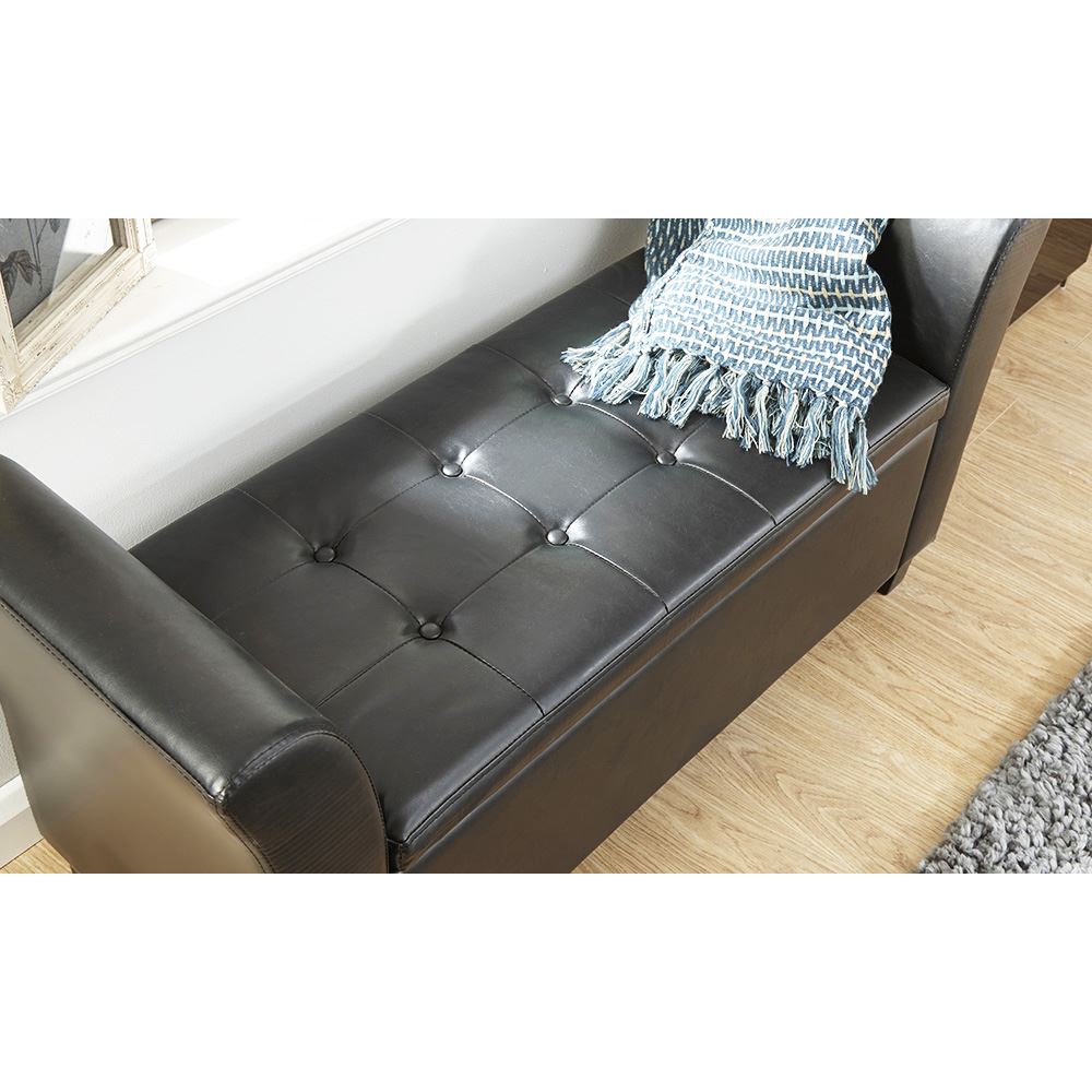 VERONA LEATHER STORAGE WINDOW SEAT - BLACK