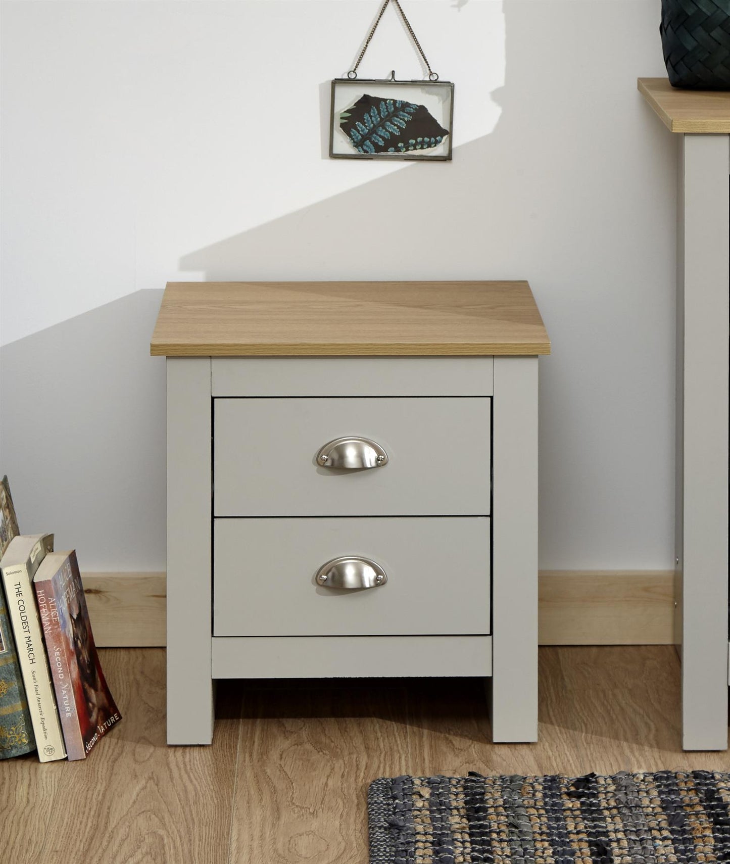 LANCASTER 2-DRAWER BEDSIDE TABLE - GREY