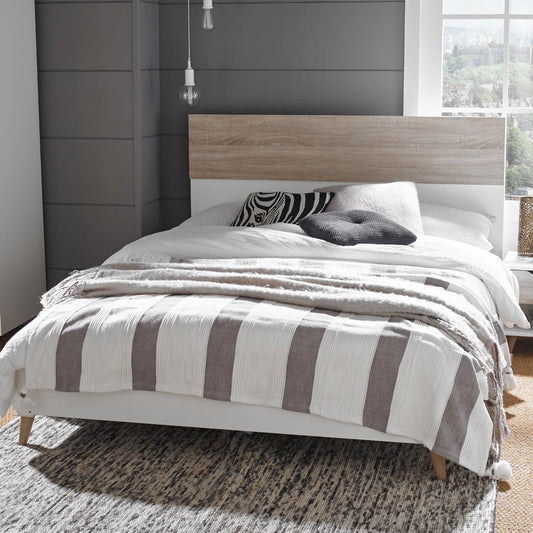 STOCKHOLM WOODEN BED - 4FT6 DOUBLE - WHITE/OAK